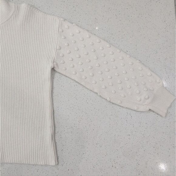 Cece Ivory Knit Pullover Crewneck Sweater Minky Dot Long Bubble Sleeve Holiday L - Picture 7 of 9